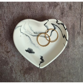 Cuenco Corazón Marmolado Blanco y Negro mod. II