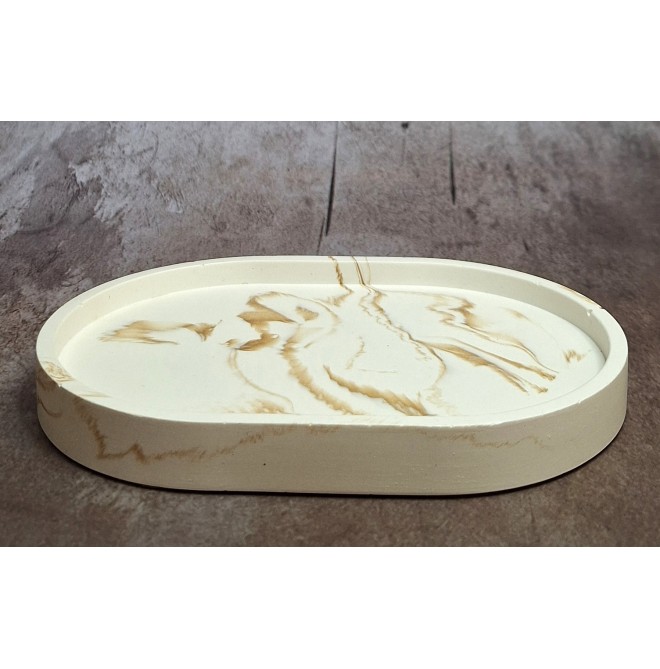 Bandeja Ovalada Marmolado Blanco y Ochre mod. I