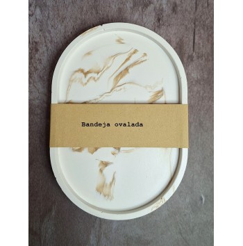 Bandeja Ovalada Marmolado Blanco y Ochre mod. I