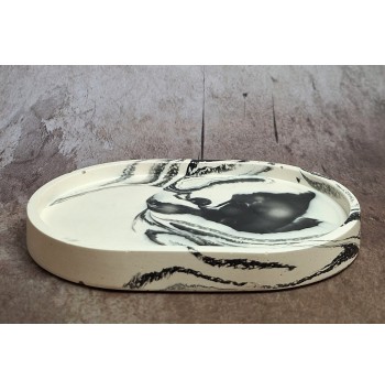 Bandeja Ovalada Pequeña Marmolado Blanco y Negro mod. I