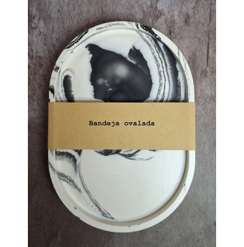 Bandeja Ovalada Pequeña Marmolado Blanco y Negro mod. I