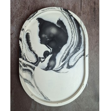 Bandeja Ovalada Pequeña Marmolado Blanco y Negro mod. I