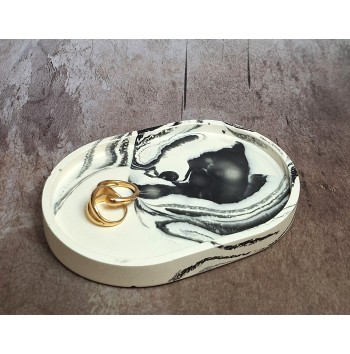 Bandeja Ovalada Pequeña Marmolado Blanco y Negro mod. I