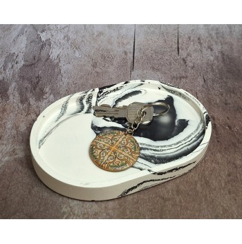 Bandeja Ovalada Pequeña Marmolado Blanco y Negro mod. I