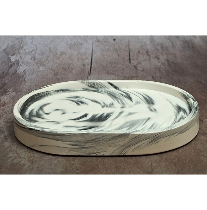 Bandeja Ovalada Pequeña Marmolado Blanco y Negro mod. II