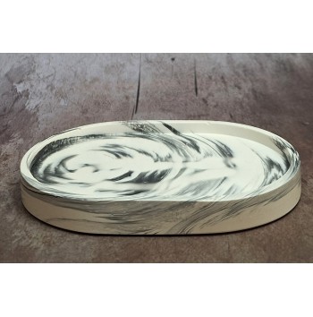 Bandeja Ovalada Pequeña Marmolado Blanco y Negro mod. II
