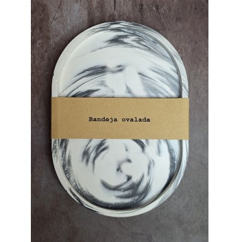 Bandeja Ovalada Pequeña Marmolado Blanco y Negro mod. II