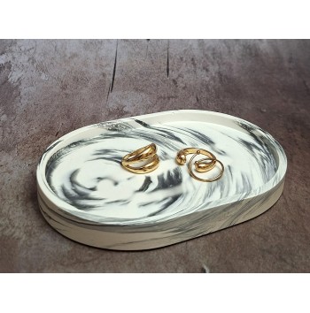 Bandeja Ovalada Pequeña Marmolado Blanco y Negro mod. II