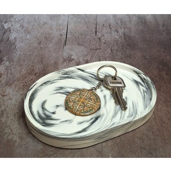 Bandeja Ovalada Pequeña Marmolado Blanco y Negro mod. II