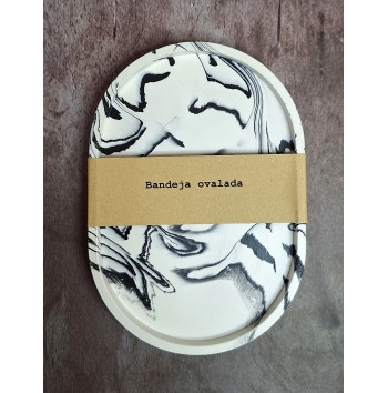 Bandeja Ovalada Pequeña Marmolado Blanco y Negro mod. III