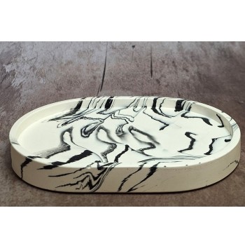 Bandeja Ovalada Pequeña Marmolado Blanco y Negro mod. III