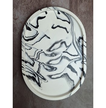 Bandeja Ovalada Pequeña Marmolado Blanco y Negro mod. III