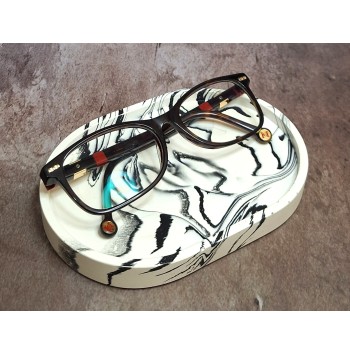 Bandeja Ovalada Pequeña Marmolado Blanco y Negro mod. III