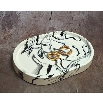 Bandeja Ovalada Pequeña Marmolado Blanco y Negro mod. III