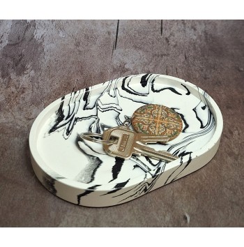 Bandeja Ovalada Pequeña Marmolado Blanco y Negro mod. III