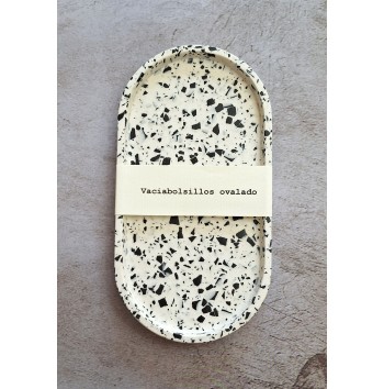 Bandeja Ovalada Terrazo blanco en negro