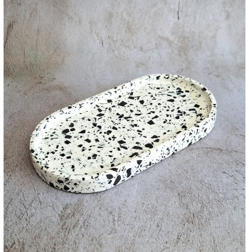 Bandeja Ovalada Terrazo blanco en negro