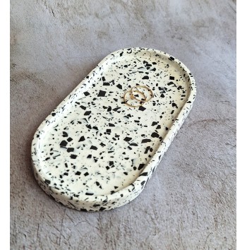 Bandeja Ovalada Terrazo blanco en negro