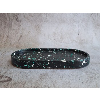 Bandeja Ovalada Terrazo verdes en negro