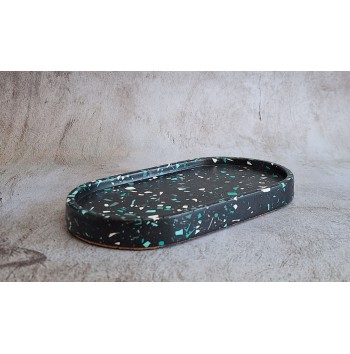 Bandeja Ovalada Terrazo verdes en negro