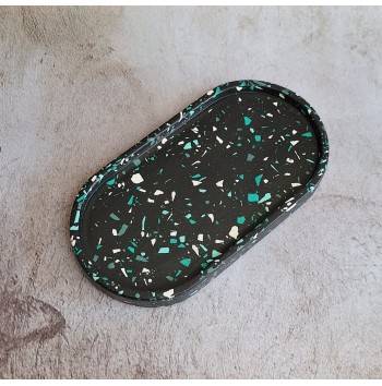 Bandeja Ovalada Terrazo verdes en negro