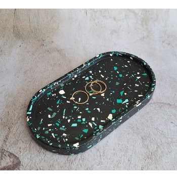 Bandeja Ovalada Terrazo verdes en negro