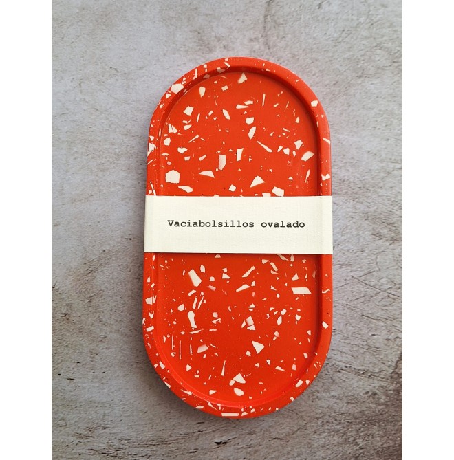 Bandeja Ovalada Terrazo blanco en rojo