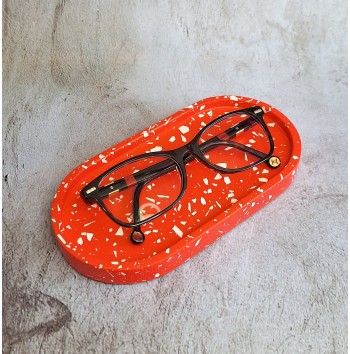 Bandeja Ovalada Terrazo blanco en rojo