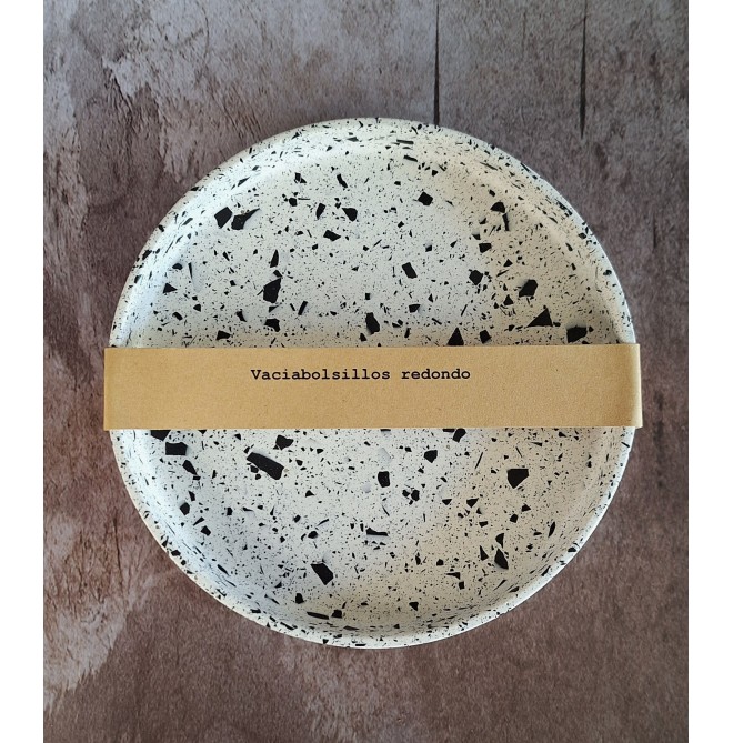 Bandeja redonda Terrazzo negro en blanco