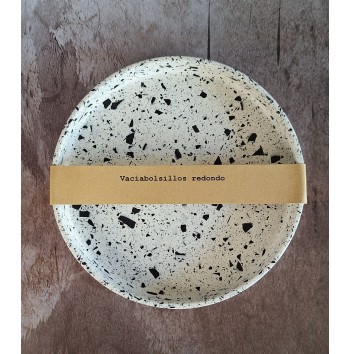 Bandeja redonda Terrazzo negro en blanco
