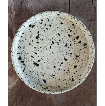 Bandeja redonda Terrazzo negro en blanco