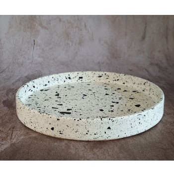 Bandeja redonda Terrazzo negro en blanco