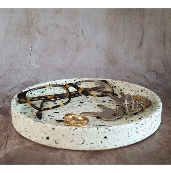 Bandeja redonda Terrazzo negro en blanco