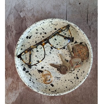 Bandeja redonda Terrazzo negro en blanco