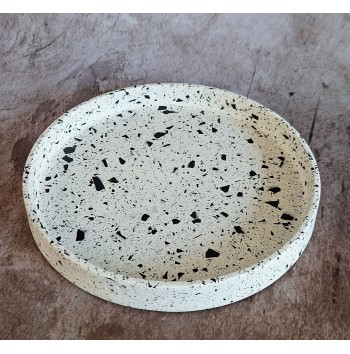 Bandeja redonda Terrazzo negro en blanco