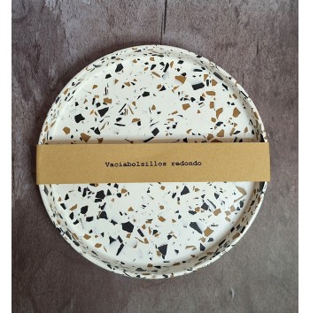 Bandeja redonda Terrazzo negro/ochre en blanco