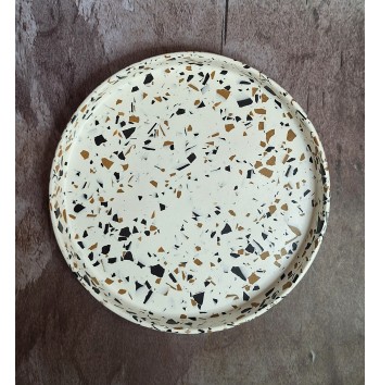 Bandeja redonda Terrazzo negro/ochre en blanco