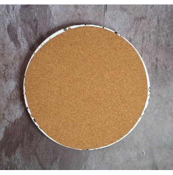 Bandeja redonda Terrazzo negro/ochre en blanco