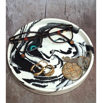 Bandeja Redonda Marmolado Blanco y Negro mod. I