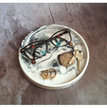 Bandeja Redonda Marmolado Blanco y Negro mod. III