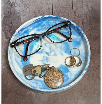 Bandeja Redonda Marmolado Blanco y Azul