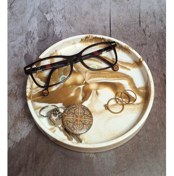 Bandeja Redonda Marmolado Blanco y Ochre