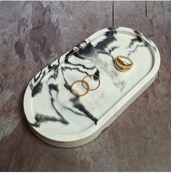 Bandeja ovalada Marmolado Blanco y Negro mod. II