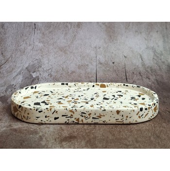 Bandeja Ovalada Terrazzo negro/ochre en blanco