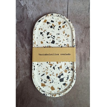 Bandeja Ovalada Terrazzo negro/ochre en blanco