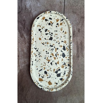 Bandeja Ovalada Terrazzo negro/ochre en blanco