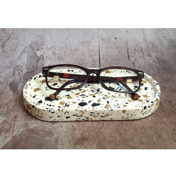 Bandeja Ovalada Terrazzo negro/ochre en blanco