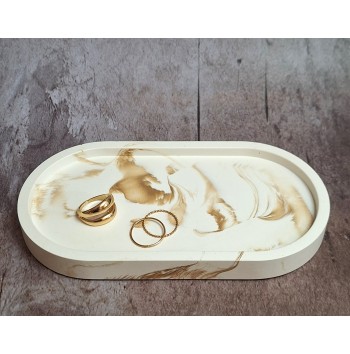 Bandeja Ovalada Marmolado Blanco y Ochre mod. I