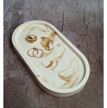 Bandeja Ovalada Marmolado Blanco y Ochre mod. I