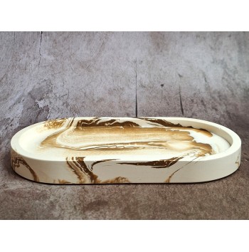 Bandeja Ovalada Marmolado Blanco y Ochre mod. II